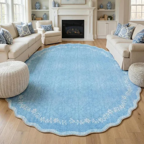 Miniatura 23 de GarveeHome Alfombra de entrada festoneada, 2 x 3, color azul sólido, lavable, alfombra floral para entrada interior, alfombra floral antideslizante