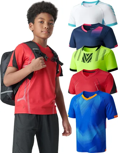 Paquete de 5 camisetas deportivas para niños, camisetas de ajuste seco para niños, camisetas de manga corta, ropa deportiva a granel para