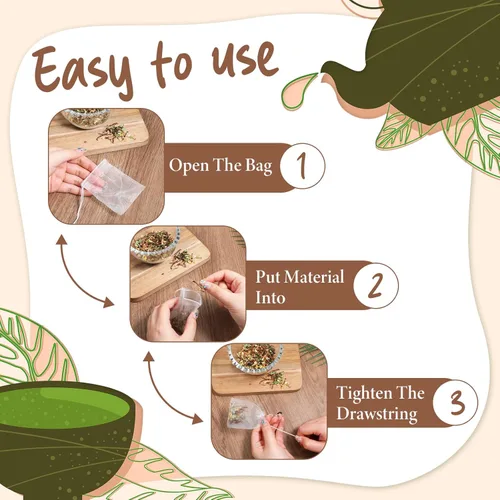 Miniatura 3 de 100 bolsas de filtro de té con cordón, bolsas de té vacías desechables de 3.14 x 2.4 pulgadas, bolsa de café, bolsa de té desechable para tés