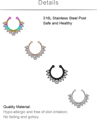 Miniatura 3 de SCERRING Aros falsos para tabique nasal, circonita cúbica transparente, no perforada, gancho para nariz, septum, piercing para el cuerpo, joyería
