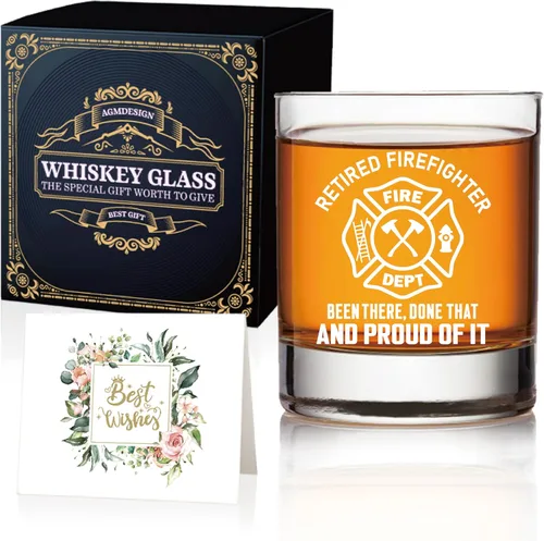 AGMDESIGN Bombero jubilado Been There Done That y Orgulloso de eso Divertido vaso de whisky de jubilación, bombero papá, hermano, tío, regalo de