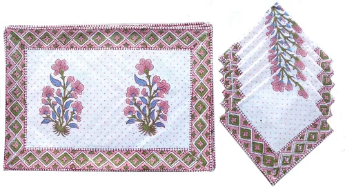Miniatura 11 de Rastogi Handicrafts Juego de 6 manteles individuales 100 % algodón estilo indio para mesa de comedor y servilletas (azul 1)