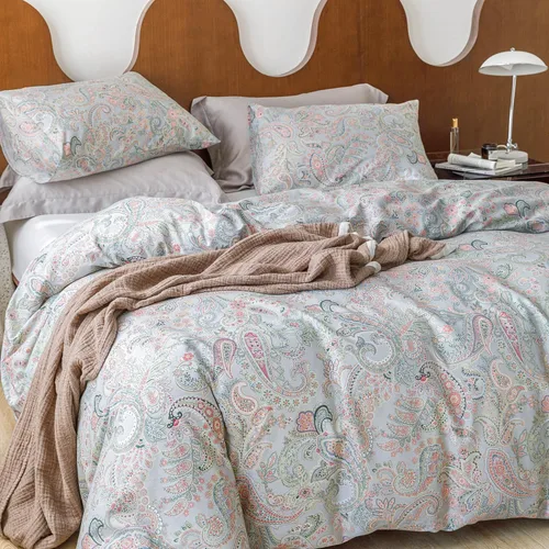 Miniatura 9 de Susybao - Juego de funda de plumón de 3 piezas 100 % algodón natural. Tamaño King Queen Juego de ropa de cama estampada en colores. 1 funda