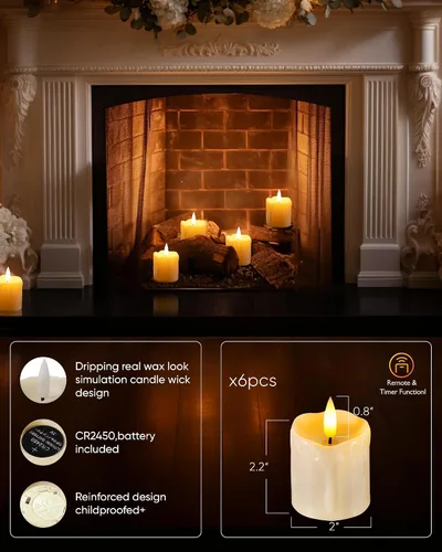 Miniatura 6 de Homemory Velas votivas parpadeantes sin llama con control remoto y temporizador de 2 x 2 pulgadas, funciona con pilas, paquete de 6 velas falsas