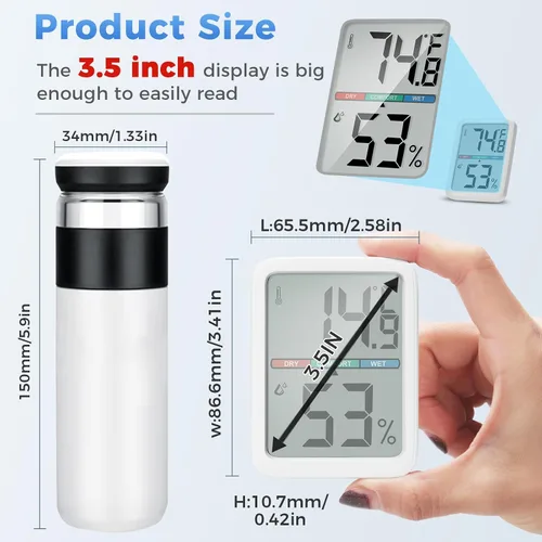 Miniatura 4 de Termómetro digital higrómetro Thlevel, termómetro de habitación con pantalla LCD grande, termómetro de pared de humedad interior con alta precisión