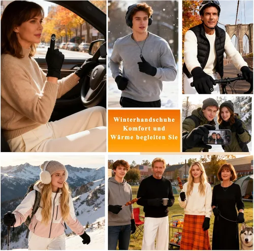 Miniatura 8 de Guantes de invierno de ciclismo para hombres y mujeres, impermeables, con compatibilidad térmica cálida y táctil, guantes de conducción para mujer