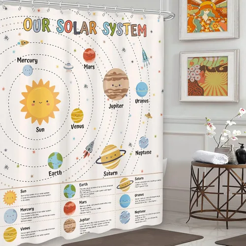 Miniatura 2 de Space Galaxy - Cortina de ducha con sistema solar, 60 pulgadas de ancho x 72 pulgadas de alto, planetas de dibujos animados, herramienta educativa