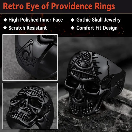 Miniatura 3 de FaithHeart All Seeing Eye Rings for Men, Stainless Steel Punk Gothic Statement Rings Eye of Providence Protection Thumb Ring Mens Amulet Jewelry