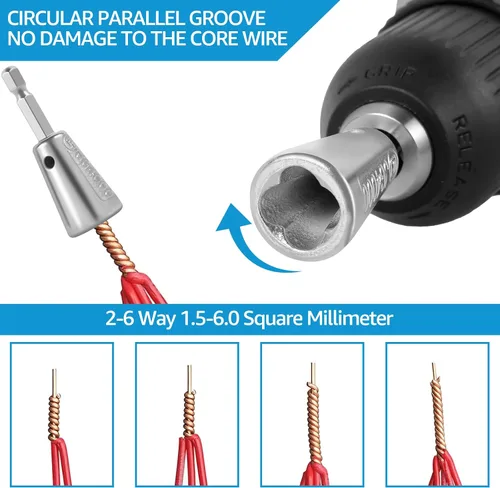 Miniatura 3 de Herramienta de torsión de alambre, tornador de tuerca de alambre de 1/4 de pulgada, pelacables y herramienta giratoria, multifuncional de 2-6 vías