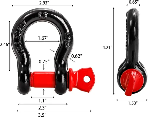 Miniatura 2 de Bekith - Juego de 4 grilletes con anillo en D de 5/8" de 3.25 toneladas (7165 libras) de capacidad con grillete de 3/4" de servicio pesado