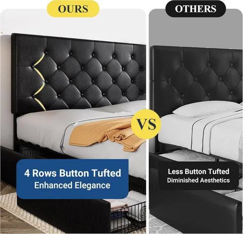 Miniatura 10 de Allewie Base de cama con plataforma tapizada tamaño Queen con 4 cajones de almacenamiento y cabecero, acolchado con botones de costura