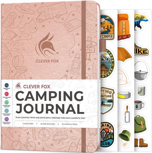 Clever Fox Diario de Campamento – Libro de Registro de Campista y Planificador de Viajes en RV – Diario de Campamento al Aire Libre y Cuaderno de