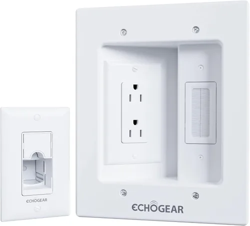 ECHOGEAR Ocultador de cable de TV para TV montado en la pared – Kit de gestión de cables en pared con doble toma para cables de alimentación y bajo