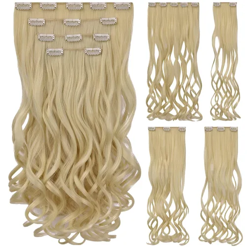Miniatura 12 de Extensión de cabello negro oscuro, extensiones de cabello con clip, de 18 pulgadas, ondulado, sintético, 5.5 onzas, HSPCYGG de 22 pulgadas, cabello