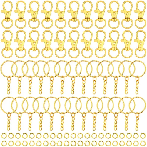 selizo - 120 llaveros dorados para manualidades, incluye 60 ganchos para llavero y 60 llaveros para llaveros, espacios en blanco acrílicos y