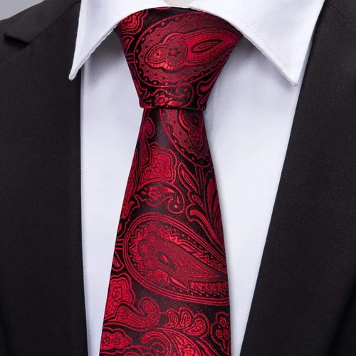 Miniatura 115 de Barry.Wang - Juego de corbata de seda para hombre, diseño de cachemira, pañuelo y gemelos de bolsillo
