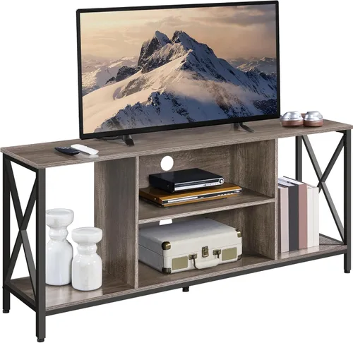 Miniatura 12 de Yaheetech Soporte de TV Industrial para TV de 55 Pulgadas, Mesa de Centro de Entretenimiento y Consola de Medios con Almacenamiento Abierto para Gris