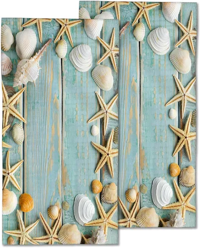 Miniatura 10 de Juego de 2 toallas de mano verde azulado y gris, pintura de arte abstracto, toallas de cocina con punta de los dedos, 28 x 14 pulgadas, paño suave