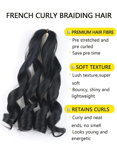 Miniatura 2 de Cabello Rizado Francés para Trenzar de 10 Pulgadas Color 1 Cabello Rizado para Trenzar Pre-Estirado 8 Paquetes Trenzas de Ganchillo de Rizo Francés