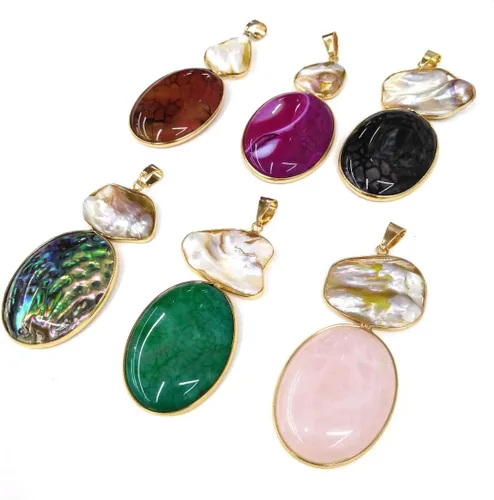 Miniatura 2 de LE SKY colgantes de piedra natural perlas de agua dulce y concha de abulón colgantes para la fabricación de joyas 31X76mm (2 PCS)., Piedra Perla