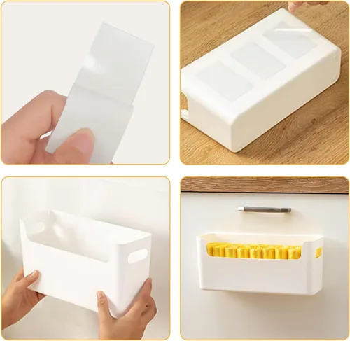 Miniatura 6 de Paquete de 2 organizadores de almacenamiento de gabinete, organizador adhesivo para puerta de gabinete, sin perforaciones, contenedores