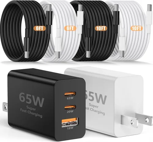 Miniatura 19 de Susnwere Cargador de pared USB C de 65 W para Samsung S26 Ultra, 3 puertos de 100 W PD rápida 3.0 tipo C carga con cable USB C de 3/6/10/10 pies