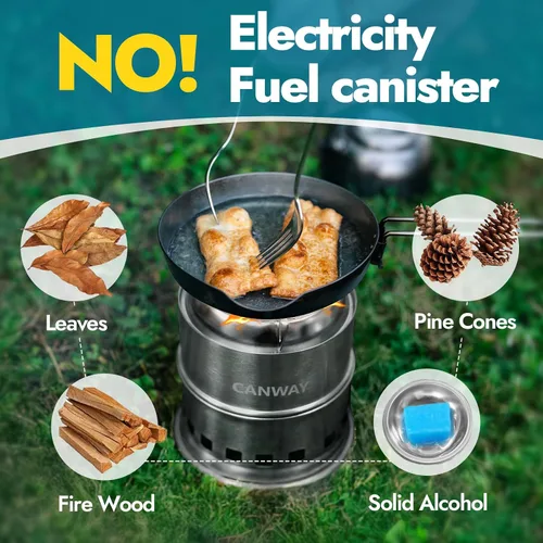Miniatura 4 de Canway, estufa de camping portátil, mini estufa de leña para acampar para senderismo, viajes, supervivencia, cocina, estufa de acero inoxidable
