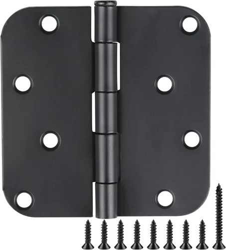 Paquete de 18 bisagras de puerta negras mate de 4 pulgadas para exteriores, interiores y delanteras, 4 pulgadas, color negro, radio de 5/8 pulgadas,