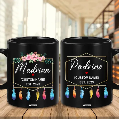 Miniatura 3 de WHIDOBE Tazas de café personalizadas Padrino Madrina, propuesta de regalos de padrinos de dios, juego de tazas españolas de propuesta de Madrina