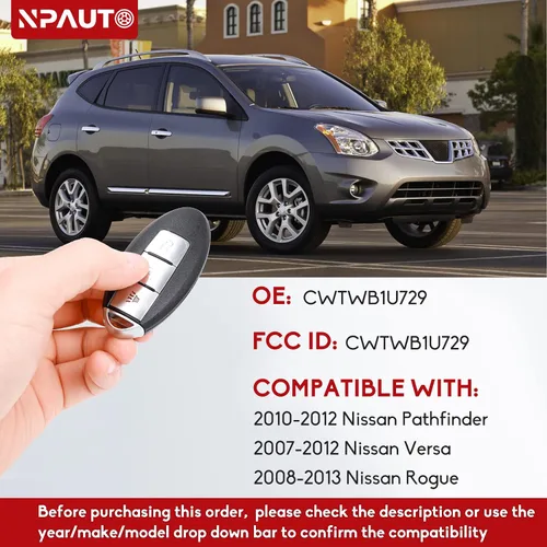 Miniatura 3 de NPAUTO Llavero de Repuesto Compatible con Nissan Rogue Pathfinder Versa 2007 2008 2009 2010 2011 2012, Control Remoto de Entrada sin Llave, Llaves