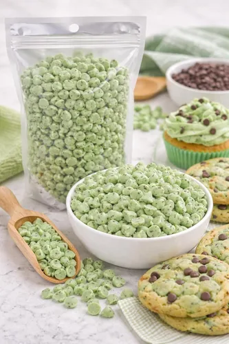 Miniatura 3 de Chips para hornear de menta verde – Bolsa resellable a granel de 1/2 lb Mini chips de caramelo de menta para galletas, brownies, postres