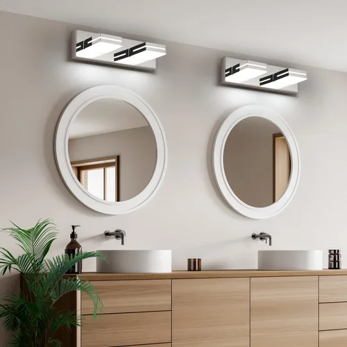 Miniatura 5 de SineRise - Lámpara LED para tocador de baño - Moderna lámpara de acrílico con acabado cromado para iluminación de pared sobre el espejo - 2 luces