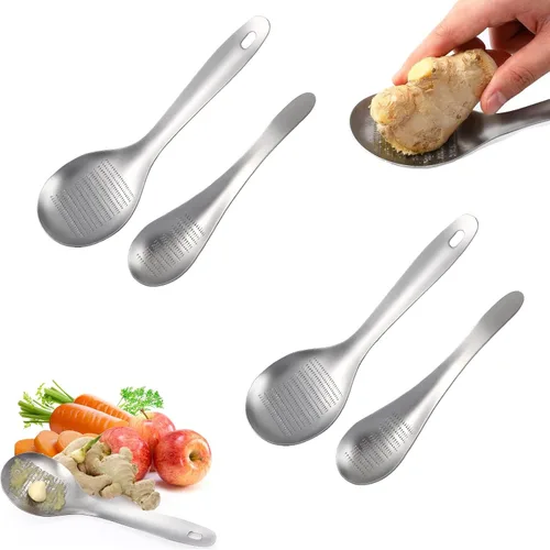 Hemoton 4 ralladores de queso Zester para cocina, molinillos de ajo de acero inoxidable, rallador de jengibre, cuchara Zester, rallador de limón de