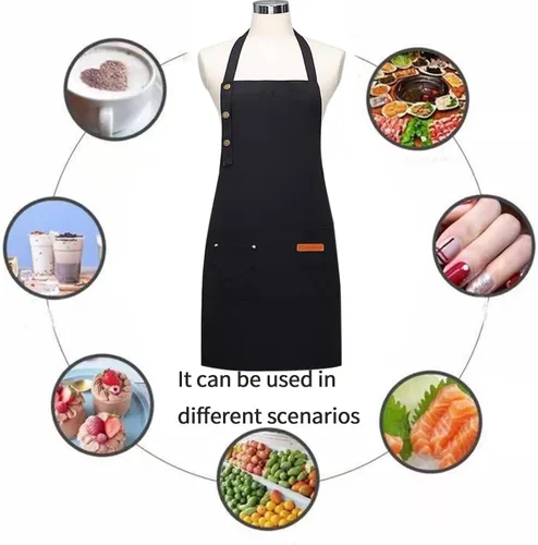 Miniatura 7 de Paquete de 2 delantales de cocina ajustables para mujeres y hombres con bolsillos, delantal de trabajo, parrilla, restaurante