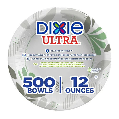 Dixie Ultra - Cuencos de papel pesados de 12 onzas por GP PRO, diseño Pathways, 500 unidades (125 cuencos desechables por paquete, 4 paquetes por