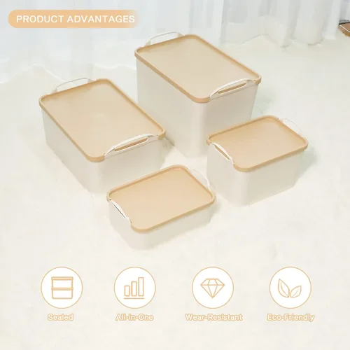 Miniatura 5 de ANMINY 12 contenedores de plástico con tapas, grandes cajas de almacenamiento blancas para organización, cestas de almacenamiento de plástico