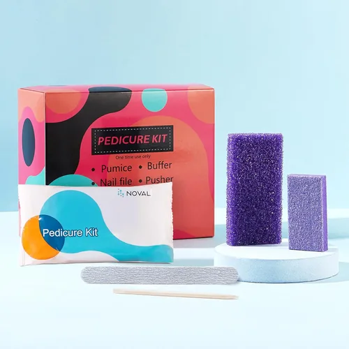 NOVAL Juego de manicura y pedicura desechable para salón de uñas, 4 piezas, incluye lima de uñas de grano 80/100, piedra pómez, pulidor y empujador,