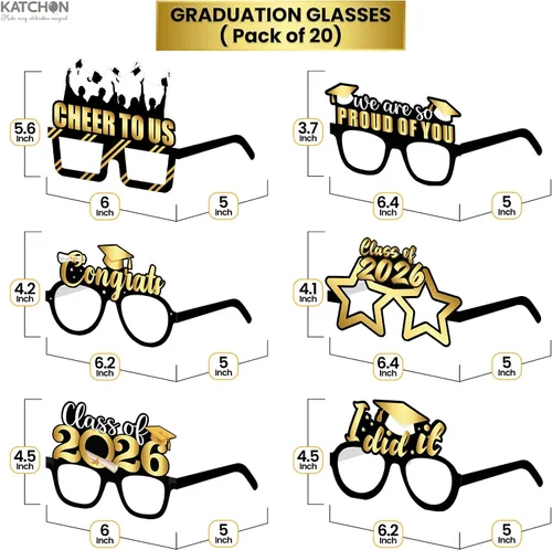Miniatura 3 de KatchOn Gafas de graduación 2025 negras y doradas – Juego de 20 Accesorios para cabina de fotos Decoraciones de clase de 2025 Recuerdos