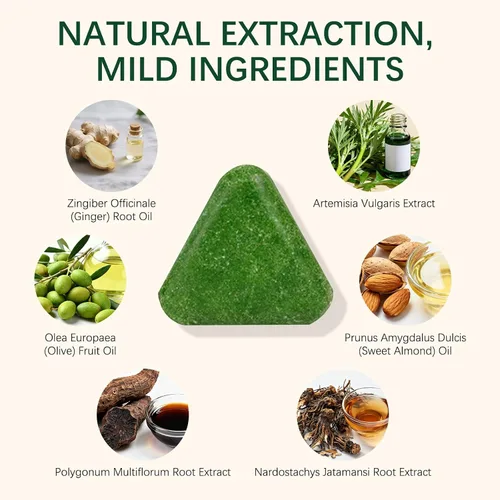 Miniatura 4 de Soelegant Nature Triangle Barra de champú, barra de champú verde, fórmula Polygonum Multiflorum, fórmula de limpieza profunda y nutritiva, fortalece