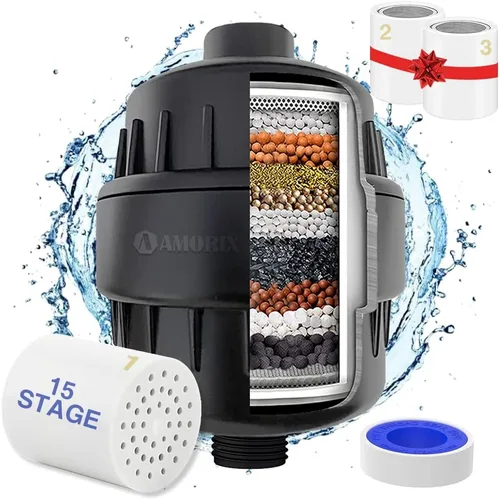 Miniatura 18 de Filtro de cabezal de ducha cromado de 15 etapas para agua dura, alto rendimiento, reduce el cloro, alivia la piel seca y la picazón del cuero Cromo
