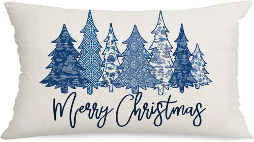 Funda de almohada de Navidad de 20 x 12 pulgadas, diseño de árboles de invierno, fundas de almohada decorativas de granja para sofá, decoración del