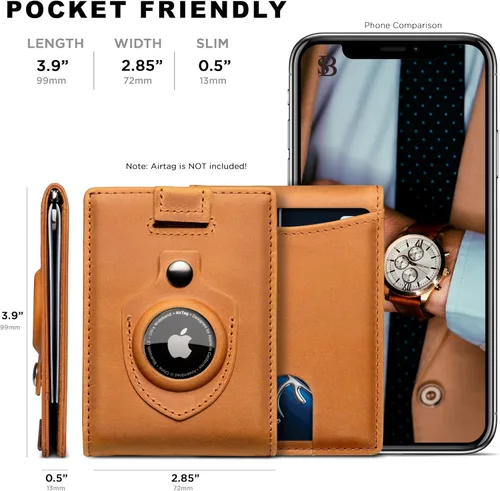 Miniatura 51 de SERMAN BRANDS - Billetera sencilla de cuero genuino con bloqueo RFID para hombre, billetera delgada con bolsillo frontal y clip para dinero