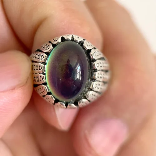 Miniatura 5 de THJEW Juego de 4 anillos de piedras preciosas naturales retro, juego de anillos de piedra real chapados en plata gruesa, regalo de joyería