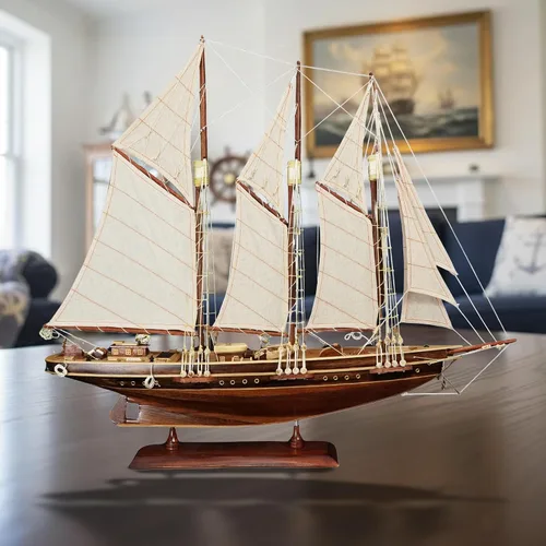 Miniatura 5 de vinacreations Atlantic Yacht modelo de madera de barco de 24 pulgadas, estanque, yate, velero, modelo de madera americana, barco, artesanía, hogar