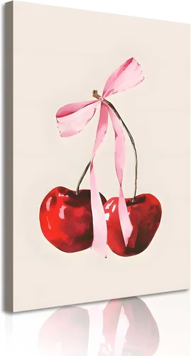 Lienzo de cereza roja, arte de pared moderno y preppy, cuadro de póster femenino, vintage, minimalista, pintura de arco de frutas, coqueta,