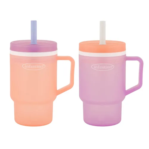 Miniatura 9 de Infantino My 1st Tumbler, Vaso Entrenador de Plástico Duradero con Pajita y Asa, Resistente a Derrames, para Llevar, Taza de Transición sin BPA