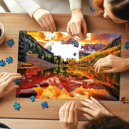 Miniatura 6 de Rompecabezas de lago granate de 1000 piezas para adultos, paisaje de lago de montaña de Colorado con follaje otoñal y puesta de sol, 27.56 x 19.69