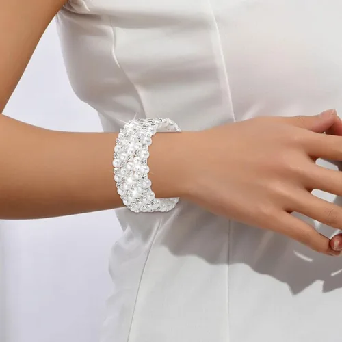 Miniatura 3 de Long tiantian Juego de pulseras de perlas para mujer, pulsera de diamantes de imitación de cristal multicapa, brazaletes con cuentas elásticas