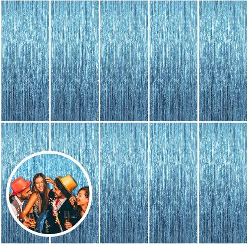 Miniatura 60 de Paquete de 2 cortinas de serpentinas negras para fiestas, telón de fondo de flecos de oropel de papel de aluminio, decoraciones para fiestas