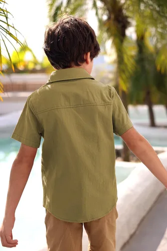 Miniatura 3 de Camisa de vestir de manga larga para niño, cuello clásico, con botones, de algodón liso, con bolsillo en el pecho